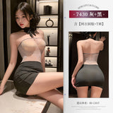 抹胸露乳網衣裙套裝 7430 (黑紅,灰黑)