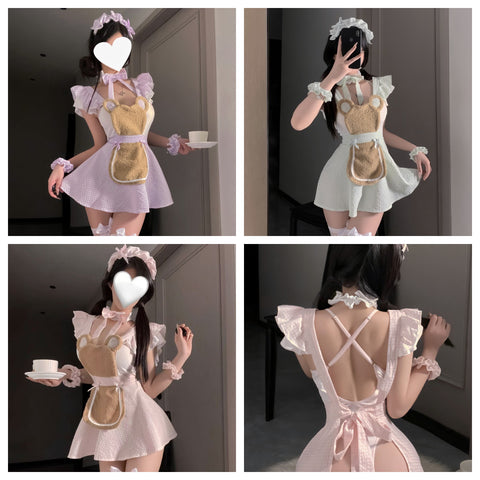 荷葉邊女僕廚娘裝 9403 (紫,粉紅,綠)