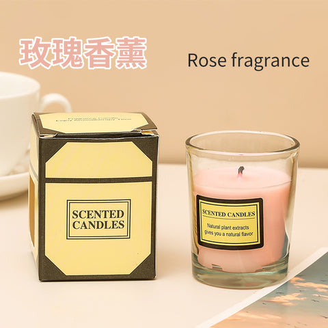 玻璃杯植物蠟燭 粉紅色玫瑰香薰 Rose fragrance