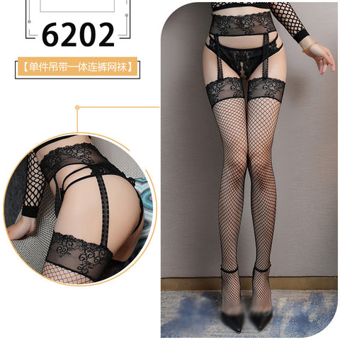 蕾絲吊帶漁網襪 6202