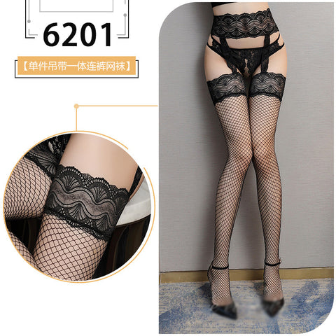 蕾絲吊帶漁網襪 6201