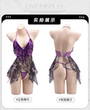 女團蝴蝶亮片掛脖深v透視裙 9559