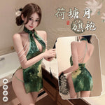 荷映月深V高衩旗袍 3851