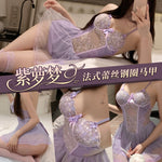 紫蘿法式蕾絲鋼圈馬甲吊帶睡衣 7713