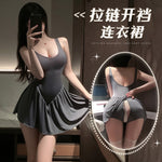 外穿拉鍊開襠連衣裙 7841 (黑色,灰色)