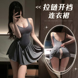 外穿拉鍊開襠連衣裙 7841 (黑色,灰色)