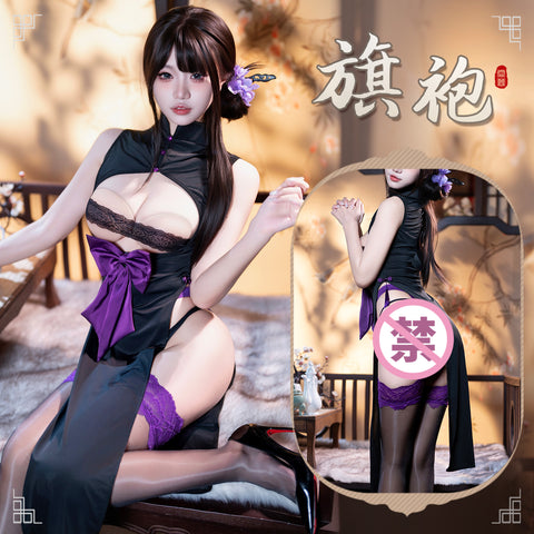 開衩露臀兩穿復古旗袍 ZY33