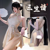 新中A字露臀印花旗袍 6246