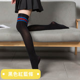 學院風天鵝絨過膝襪 (黑色,黑色紅條,黑色白條,黑色紅藍條,黑色藍條,黑色黑條) 605