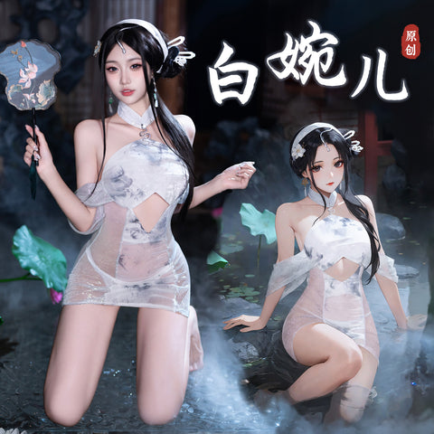 水漫金山古風透視露臀旗袍 ZY21