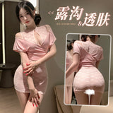 粉漾纏綿露胸連衣裙 ZY175