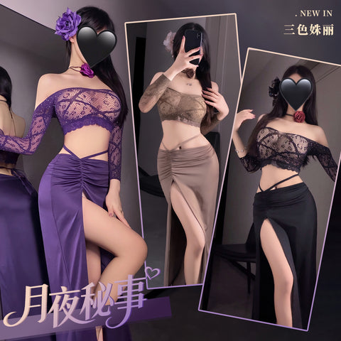 暗欲交織網衣透視睡衣 ZY110 (紫,黑,淺咖)