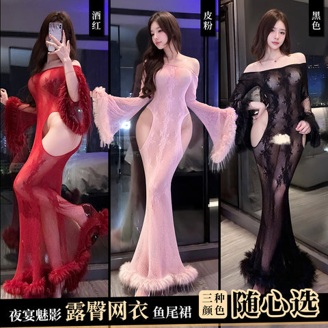 夜宴魅影網衣魚尾裙 ZY117 (黑,酒紅,粉) <70kg
