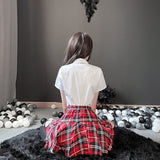 紅格jk學生水手服百褶裙 9449