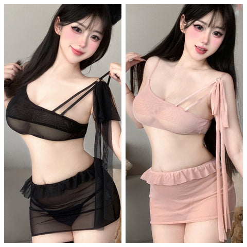 透視分離睡裙 8433 黑色,粉色