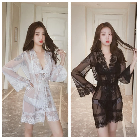 蕾絲睡裙睡袍 1057 (黑色,白色) F<65kg,XL<75kg