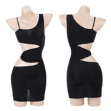 吊帶鏤空斜肩開叉秘書包臀裙 8557