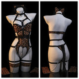 豹紋捆綁鏤空露背連身衣 1720