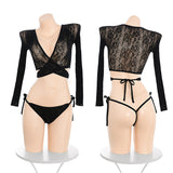 魅惑綁帶多穿法分離式連身網衣 7542 (黑,紫)