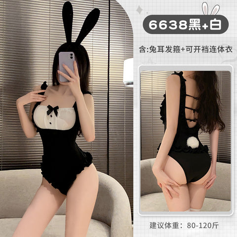 俏皮兔女郎暗扣開檔連身裝 6638