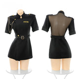前開衩透紗露背教官制服 ZY183 (白色,黑色)