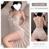 蝴蝶結透紗睡裙 7875 (黑,白)