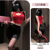 秘書OL服 1223 (紅色+黑色,白色+黑色,黑色+灰色)