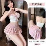 日系學院風百褶裙水手服 1390 (粉色,黑色)