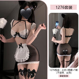 蕾絲鋼托聚攏女僕透視裝1276 (黑色,粉紅色)