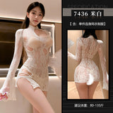 全新中式可撕透視提花網衣旗袍 ZY7436 (白,黑)