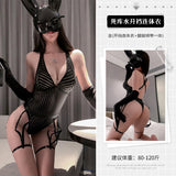 條紋拼接連身兔女郎 8165