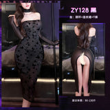 夜欲蝶影開衩透視連衣裙 ZY128