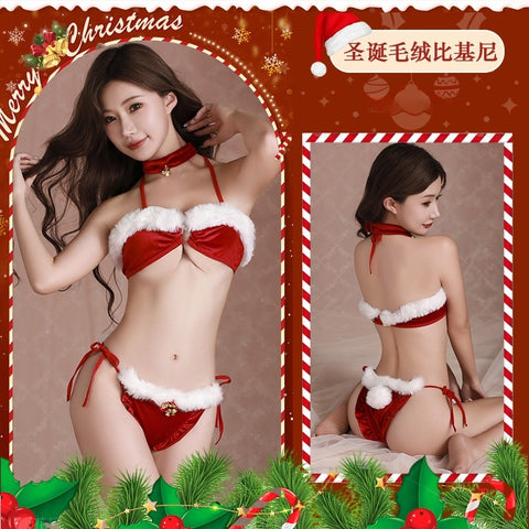 聖誕毛絨滾邊比基尼三點式 T0460