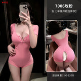 排扣隱形雙頭拉鍊瑜珈連身衣 7006 (玫粉,白)
