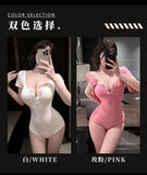 排扣隱形雙頭拉鍊瑜珈連身衣 7006 (玫粉,白)