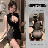 媚影芳華露胸鏤空中式立領深V旗袍 ZY176