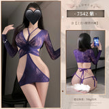 魅惑綁帶多穿法分離式連身網衣 7542 (黑,紫)