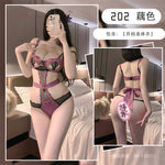 鋼圈吊帶蝴蝶結鏤空開襠睡衣 202 (藕粉,黑色,白色)