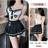 日系學院風百褶裙水手服 1390 (粉色,黑色)