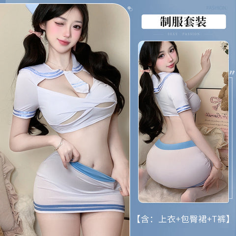深V露胸包臀裙空姐套裝 2951