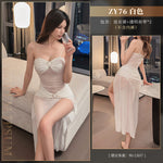 抹胸露肩透視連衣裙 ZY76 (深藍,白)
