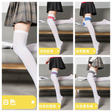 學院風天鵝絨過膝襪 (白色,白色黑條,白色紅藍條,白色紅條,白色藍條) 605