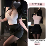 秘書OL服 1223 (紅色+黑色,白色+黑色,黑色+灰色)