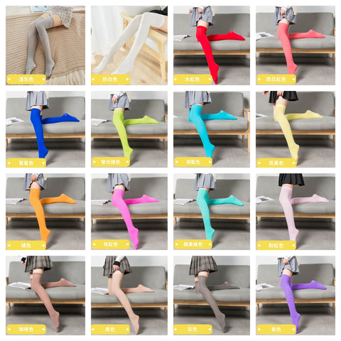 學院風天鵝絨過膝襪 (紫,灰,膚,咖啡,粉,蘋果綠,玫紅,橘色,亮黃,湖藍,螢光綠,寶藍,西瓜紅,大紅,奶白,淺灰,藏青) 605