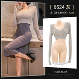 後背綁帶連衣裙 6624 (黑色,灰色,白色) + 毛衣(灰,黑,白)