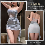 可拆卸立體玫瑰抹胸包臀裙 ZY28 (粉,藍)