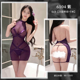 綁帶透視套裝 6104 (紫,黑,紅,白)