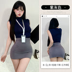 秘書OL無袖包臀裙 8369 (深灰,紫灰,楊梅紫)