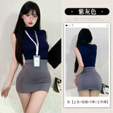 秘書OL無袖包臀裙 8369 (深灰,紫灰,楊梅紫)