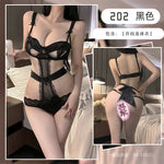 鋼圈吊帶蝴蝶結鏤空開襠睡衣 202 (藕粉,黑色,白色)